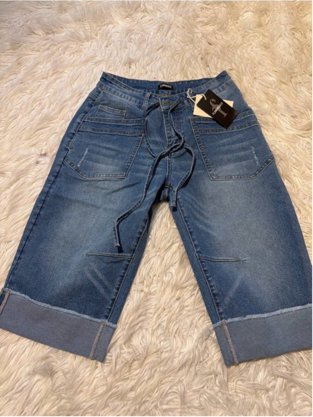 Flamingals Mid Rise Ripped Straight Leg Capri Jeans Women’s Wash Roll Hem S - Picture 3 of 7